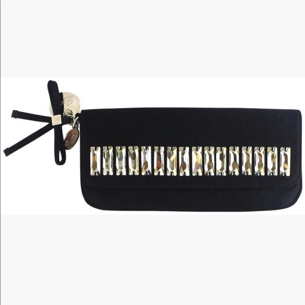 Gucci Black Silk Crystal Front Evening Bag Clutch